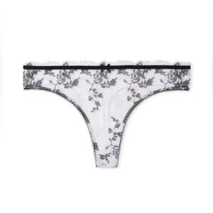 Victoria Secret Panty Thong L Black White Embroidered Dream Angels Lace New